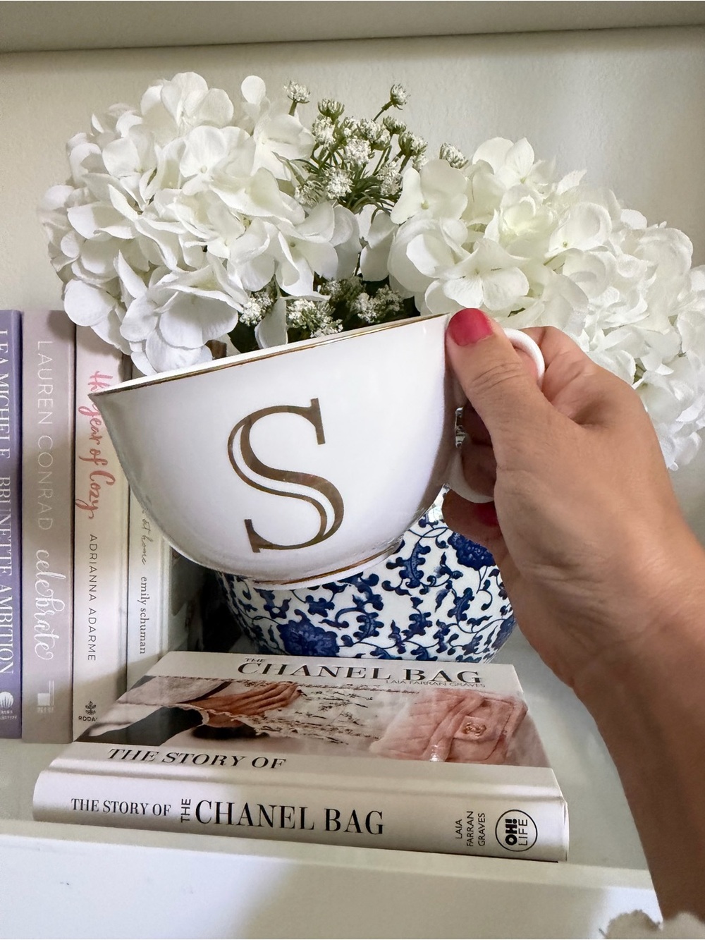 Monogram White Ceramic large Teacup with Gold 'S'